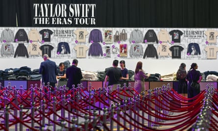 Workers prepare a store selling merchandise for US singer Taylor Swift at the Marina Bay Sands complex in Singapore on February 28, 2024.