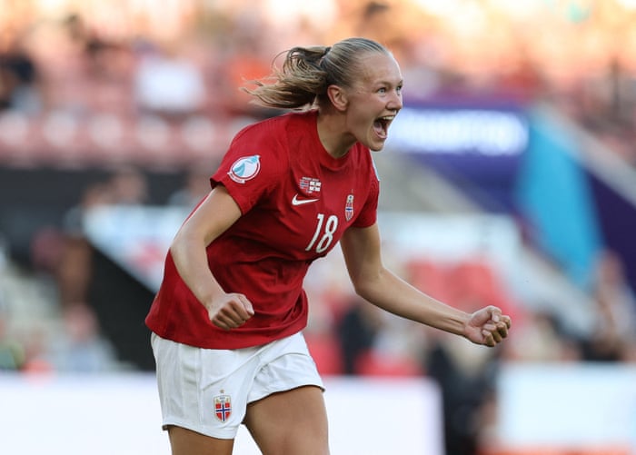 Norwegian Frida Maanum celebrates her second goal.