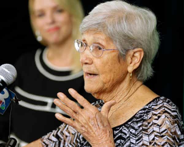 Ovell Krell, sister of George Owen Smith, the first victim positively identified from one of the 55 unmarked graves speaks during a news conference on 7 August 2014, at the University of South Florida in Tampa, Florida.