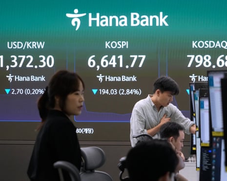 The foreign exchange dealing room of the Hana Bank headquarters in Seoul, South Korea, today