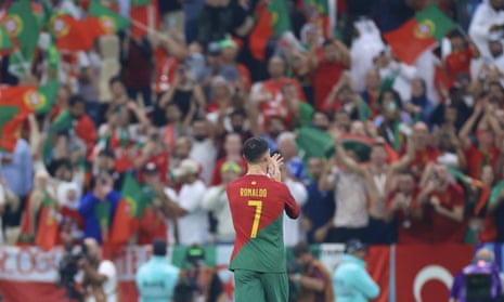 Cristiano Ronaldo applauds the Portugal fans at the end of the team’s victory against Switzerland in the last 16, having come off the bench in the second half