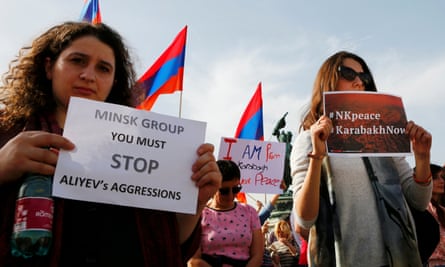Protesters in Vienna, Austria, call for peace in Nagorno-Karabakh.