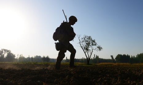 A US Army soldier patrols near Baraki Barak base in Logar Province.