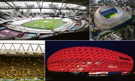 The London Stadium, plans for Chelsea’s on-hold ground, the Yellow Wall at Borussia Dortmund and the Allianz Arena in Munich.
