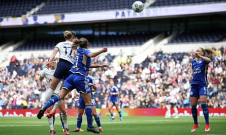 Martha Thomas wins the game for Spurs with a fortuitous finish that looped over Leicester goalkeeper Lize Kop.