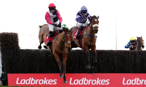 Blow Your Wad ridden by Stan Sheppared (right) wins The Ladbrokes Boost Your Odds On Racing Novices' Limited Handicap Chase.