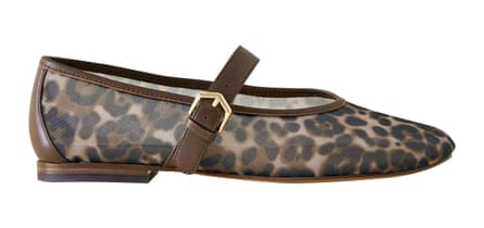 leopard print mesh with a brown strap and trim