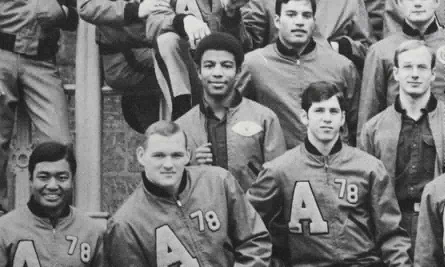 Curtis Harris, center, is shown in this photo of Company A-2, from the 1978 ‘Howitzer’ yearbook of the US Military Academy at West Point.