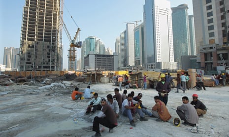 Migrant workers on a building site in Qatar