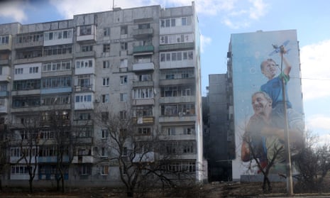 A building with a mural in the beseiged town of Bakhmut, in the Donetsk region, Ukraine.
