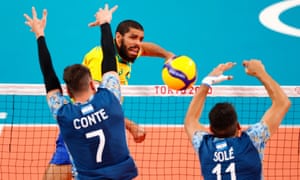 Brazil’s Wallace in action against Argentina. Brazil fought back from two sets down to win 3-2.
