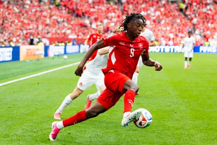 Switzerland’s Johan Manzambi in action at the World Cup