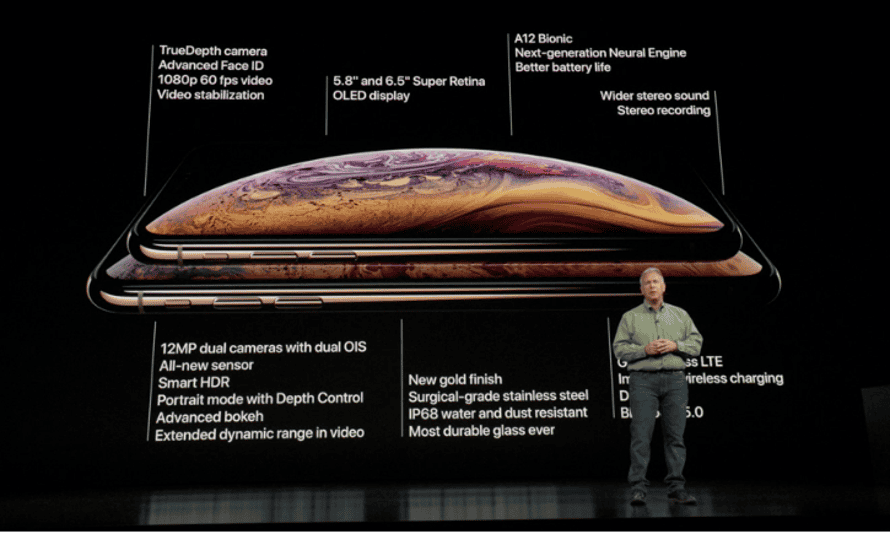 A spec-heavy slide from the Apple event.