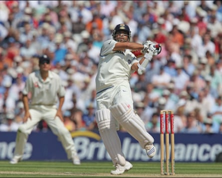 Sachin Tendulkar hooks Jimmy Anderson for four at the Oval in 2007.
