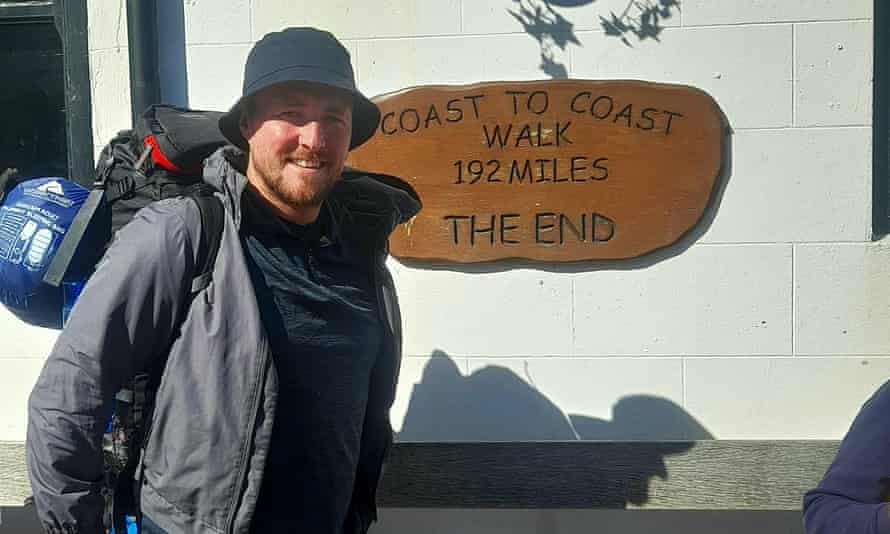 Michael Noone at Robin Hood's Bay in Yorkshire at the end of his latest fundraising walk.