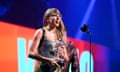 Taylor Swift accepts the the video of the year award for her song Fortnight at the 2024 MTV Video Music Awards in New York on Wednesday night.