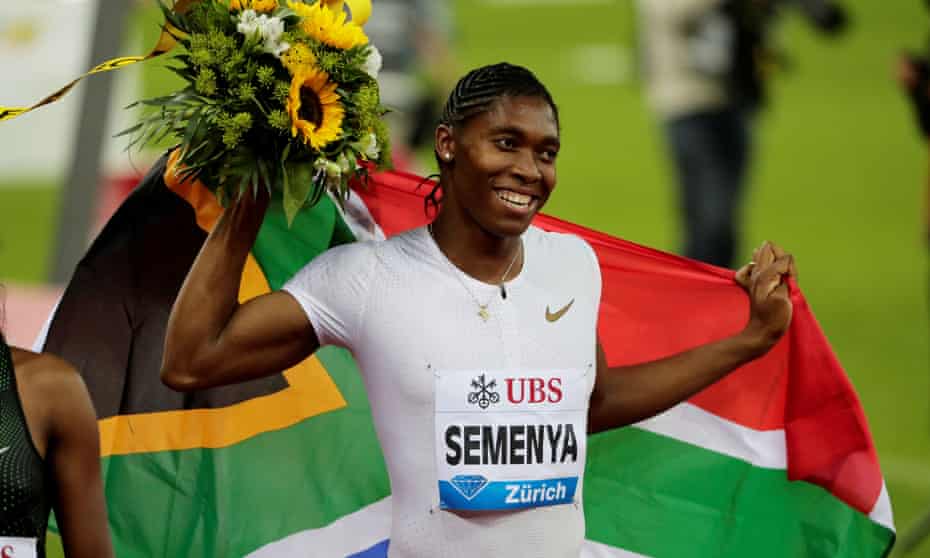 Caster Semenya celebrates winning the 800m in the Diamond League in Zurich in 2018.