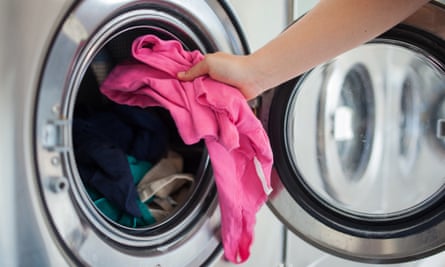 Thousands of plastic microfibers are shed when synthetic clothes get washed.