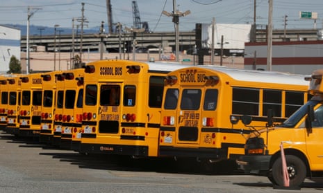 First Student school buses parked in San Francisco