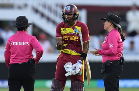 Hayley Matthews of West Indies remonstrates with both umpires after being dismissed.