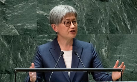 Australia’s foreign minister Penny Wong is pictured addresessing the 78th session of the UN general assembly on 22 September 2023. Wong said on Friday, 15 March 2024, that Australia will restore funding to the United Nations relief agency for Palestinians (Unrwa).