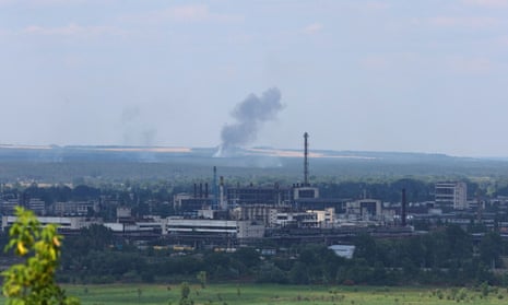 A view shows the Azot chemical plant in Sievierodonetsk during Ukraine-Russia conflict, from the city of Lysychansk in the Luhansk Region, Ukraine July 4, 2022.