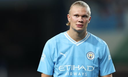 Erling Haaland in Manchester City’s new home kit