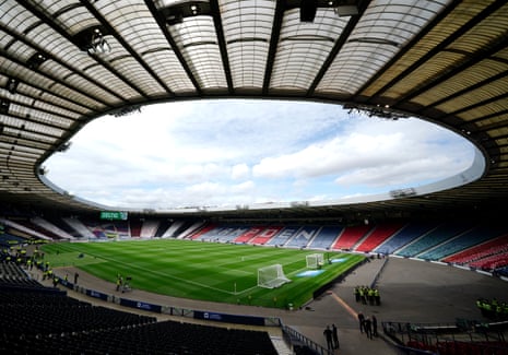 A view of the Hampden Park pitch and stands ahead of the Scottish Cup final