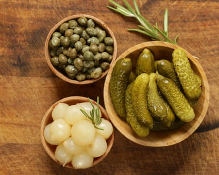 marinated pearl onions pickled cucumbers and capers