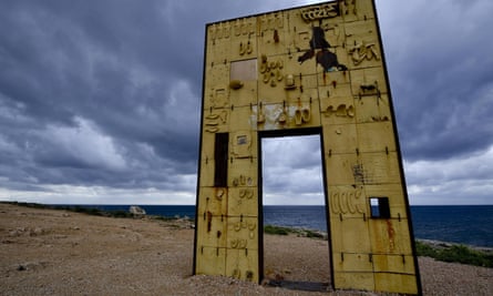 A view of the Gateway to Europe (Porta d’Europa) by Italian artist Mimmo Paladino, a monument dedicated to migrants which was vandalised in June.