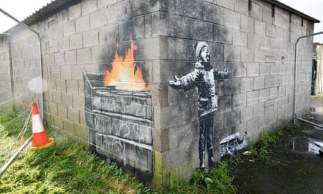 Banksy’s Season’s Greetings mural was discovered on the wall of a steelworker’s garage in Port Talbot.