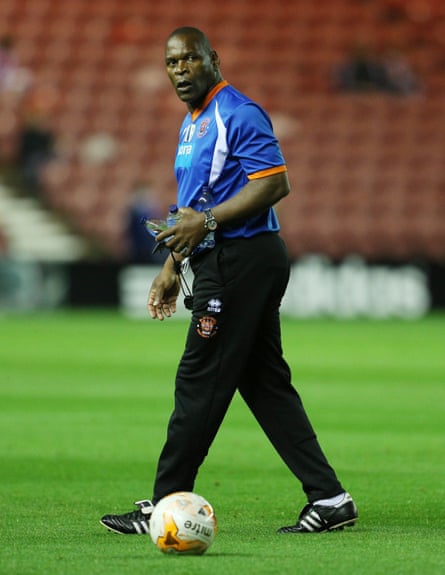 Blackpool first team coach Noel Blake ahead of the September 2014 Championship match at Middlesborough
