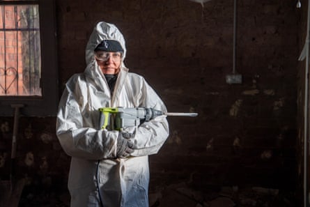 Sofia Brown in a hazmat suit at Olympia House, Chesterfield