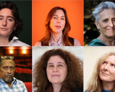 The Booker prize shortlisted authors, clockwise from left: Yael van der Wouden, Rachel Kushner, Charlotte Wood, Samantha Harvey, Anne Michaels and Percival Everett.