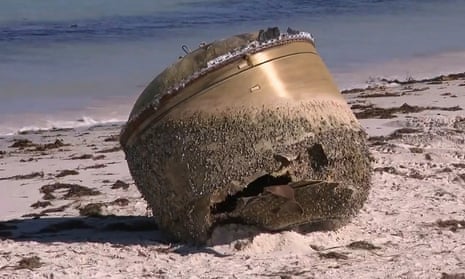 The 2.5-metre high ‘mystery’ cylindrical object was found washed up on a remote beach near Green Head in Western Australia on Saturday.
