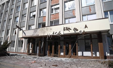A view shows the city administration building, which, according to local authorities, was damaged by a Ukrainian drone attack, in Belgorod, Russia.