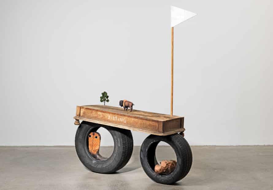 Y’All Started This Shit Anyway, a mixed-media sculpture resembling a wagon, made in 2021.