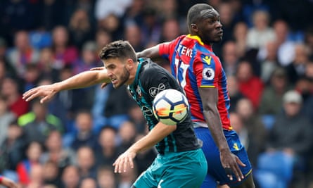 Crystal Palace’s Christian Benteke battles with Wesley Hoedt of Southampton.