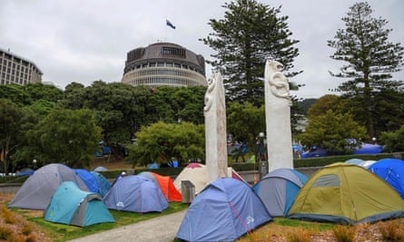 Tents set up by protesters against Covid-19 vaccine mandates 