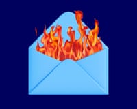 Envelope with flames coming out of it