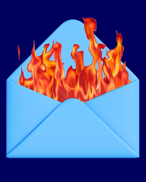 Envelope with flames coming out of it