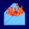 Envelope with flames coming out of it