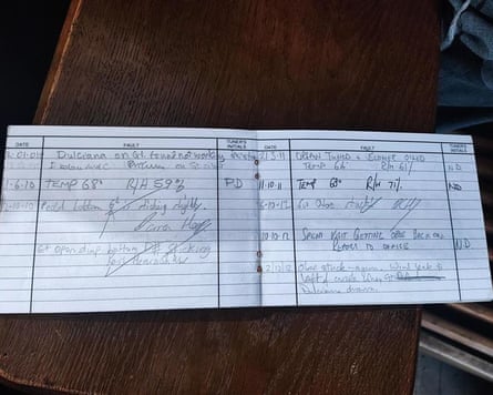 Open pages of an organ-tuning book