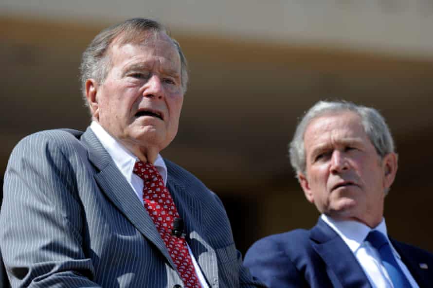 Former presidents George HW Bush and George W Bush have issued a joint statement condemning racial bigotry in a veiled rebuke of Donald Trump.
