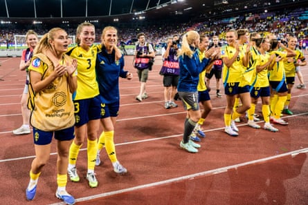 Sweden celebrate their group-stage victory over Germany.