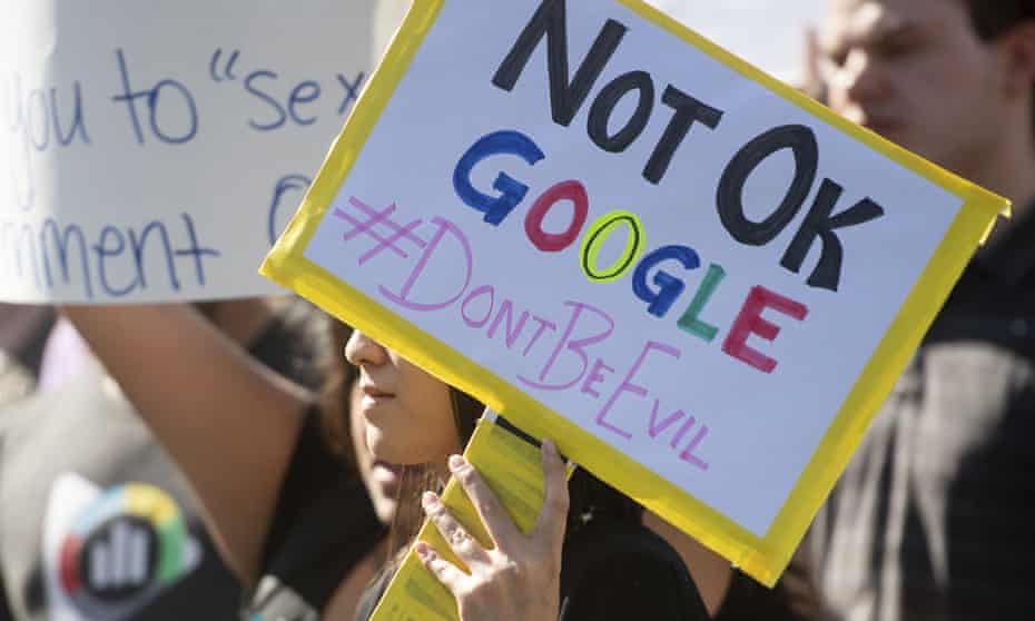 Workers protest against Google’s handling of sexual misconduct allegations at the company’s Mountain View, California, headquarters on 1 November 2018.