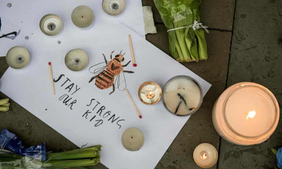 A bee features in a hand-drawn message left in Albert Square in Manchester after the 22 May terror attack. 