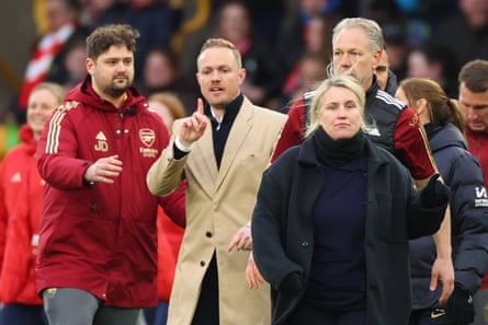 Emma Hayes walks away from Jonas Eidevall following a row between the pair after the Conti Cup final at Molineux last season.