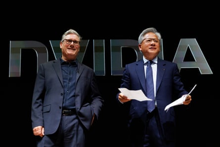 Starmer onstage with Jensen Huang in London in September.