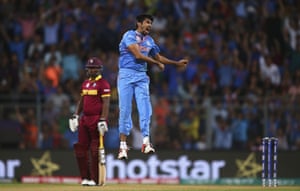 Bumrah celebrates.